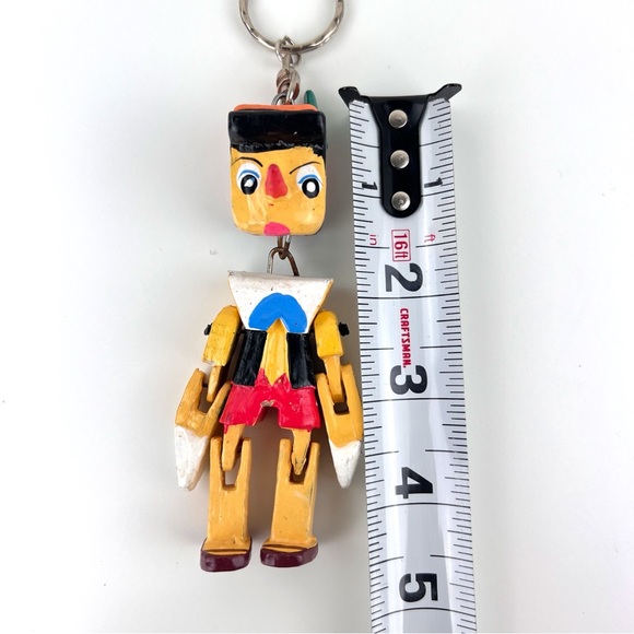 Handmade Wooden Pinocchio Puppet Doll Keychain 4.5” Articulated Figure - Picture 6 of 6